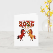 Carte Bonne année 2026 – Célébrons les chevaux avec Cham (Fleur jaune)