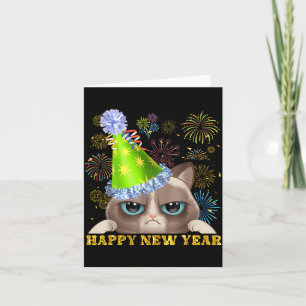 Carte Bonne année 2026 Chapeau drôle de chat Nouvel An C