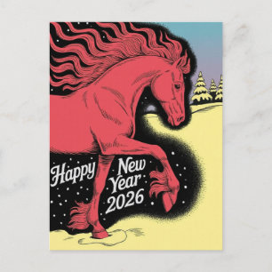 Carte Bonne Année 2026 Cheval Rouge