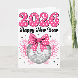 Carte Bonne année 2026 Coquette Nœud & Boule Disco