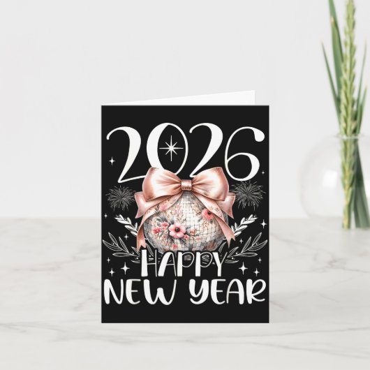 Carte Bonne année 2026 Disco Mignon Arc Fleur Nouvel An (Devant)