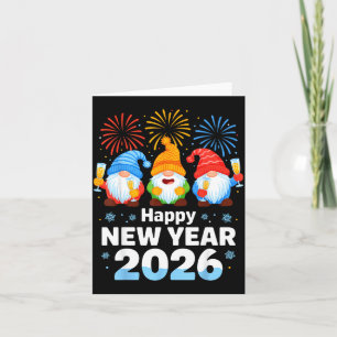 Carte Bonne année 2026 Gnome avec feux d'artifice et cha