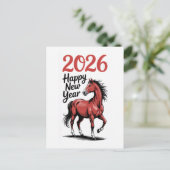 Carte Bonne Année 2026 Illustration Cheval Rouge (Debout devant)