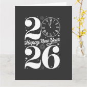 Carte Bonne année 2026 Minuit Horloge compte à rebours (Fleur jaune)