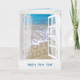 Carte Bonne année 2027 Fenêtre de plage