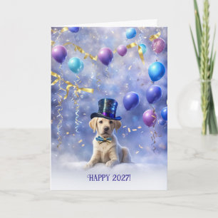 Carte Bonne année 2027 Labrador Retriever jaune mignon