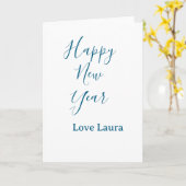 Carte Bonne année ajouter nom amour bleu simple minimal (Fleur jaune)