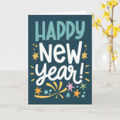 Carte Bonne année avec feux d'artifice (Fleur jaune)