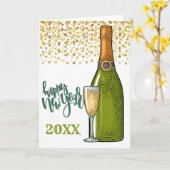 Carte Bonne année Champagne et Gold Stars (Fleur jaune)