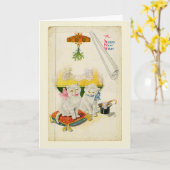 Carte Bonne Année Chat Blanc Élégant Vintage (Fleur jaune)