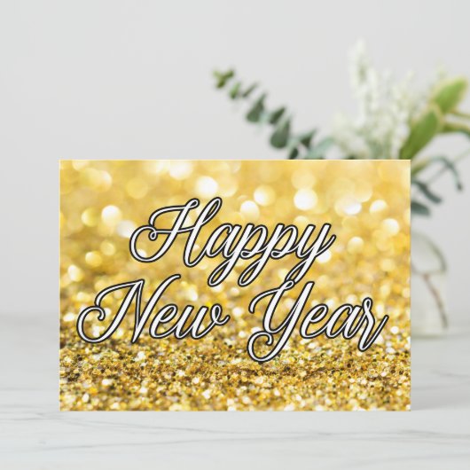 Carte Bonne année Chic Gold Parties scintillant personna (Debout devant)