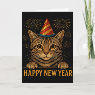 Carte Bonne année drôle 2026 Chat qui regarde la veille