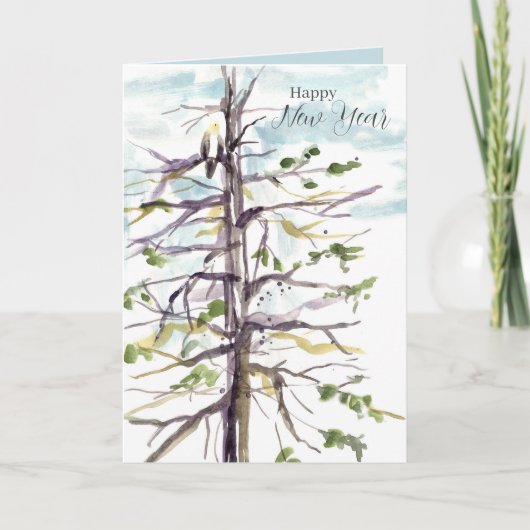 Carte Bonne année faucon arbre d'hiver ciel d'hiver (Devant)