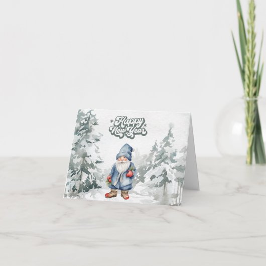 Carte Bonne année Gnome aquarelle dans la forêt  (Devant)