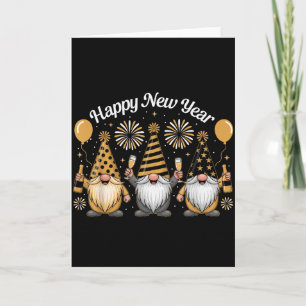 Carte Bonne année Gnome Confettis Feux d'artifice Nouvel