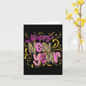 Carte Bonne année Hello 2026 Rétro Léopard  (Fleur jaune)