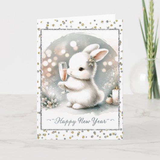 Carte Bonne année Lapin d'hiver (Devant)