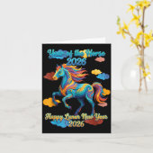 Carte Bonne année lunaire Cheval coloré (Fleur jaune)
