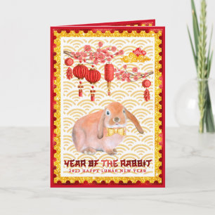 Carte Bonne année lunaire du Lapin Rouge Or Photo