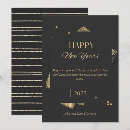 Carte Bonne année Noir & Or  (Devant / Derrière)