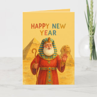 Carte Bonne année Pharaon égyptien Père Noël drôle d'art