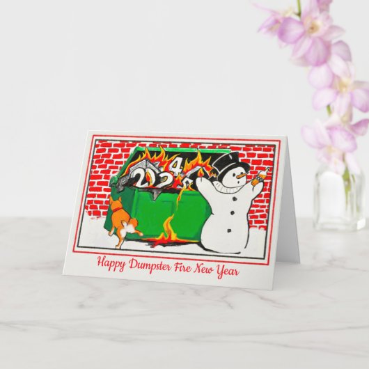 Carte Bonne année poubelle enflammée (Orchidée)