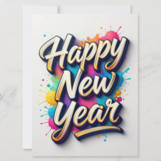 Carte Bonne année Typographie manuscrite colorée