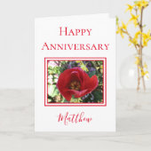 Carte Bonne Anniversaire Mari Rose Rouge (Fleur jaune)