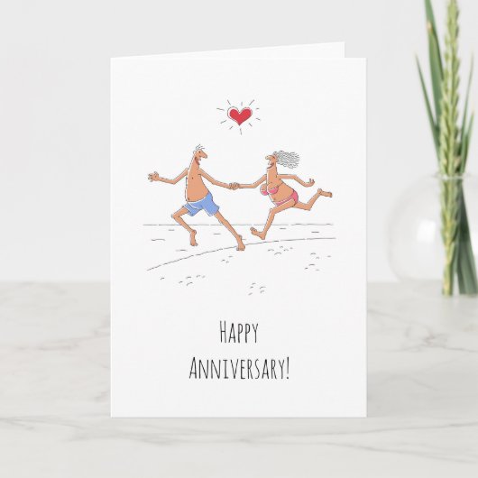Carte Bonne Anniversaire Mariage Couple Beach Heart Card (Devant)