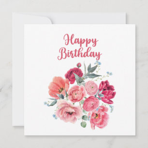 Carte Bonne aquarelle d'anniversaire Fleurs rouges et ro