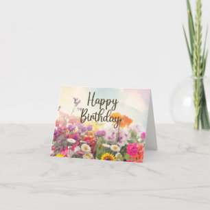Carte Bonne aquarelle d'anniversaire Fleurs sauvages d'é