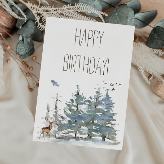 Carte Bonne aquarelle d'anniversaire Forêt de bois