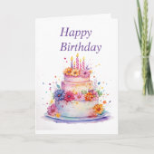 Carte Bonne aquarelle d'anniversaire Gâteau floral (Devant)