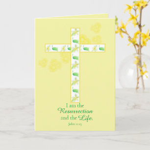 Carte Bonne Bible de Pâques Verse Jean 11:25 Croix Jaune