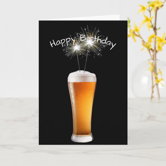 Carte Bonne Bière D'Anniversaire Avec Sparklers (Fleur jaune)