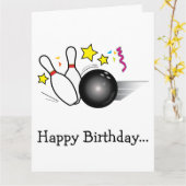 Carte Bonne bowling d'anniversaire toute la bande grande (Fleur jaune)