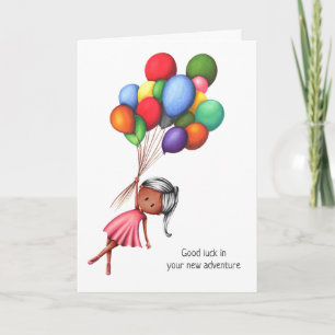 Carte Bonne chance Black Girl avec ballons