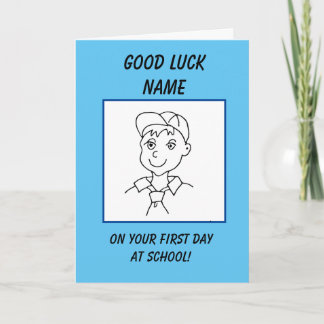 Carte Bonne chance garçon d'école premier jour à l'école