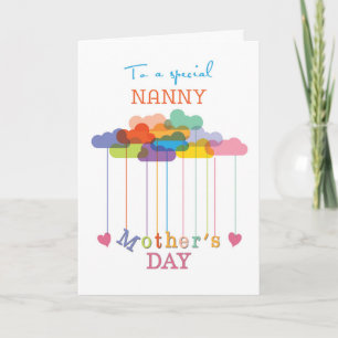 Carte Bonne d'enfants, nuages mignons et coeurs
