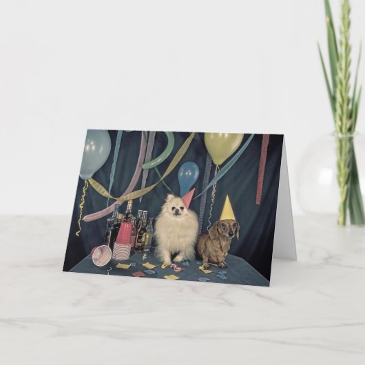 Carte Bonne fête d'anniversaire avec des chiens et des b (Devant)