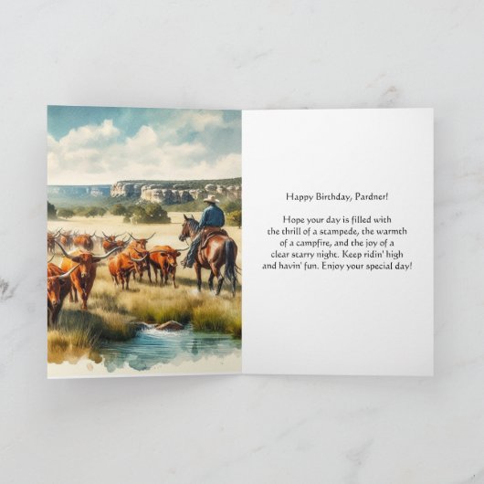 Carte Bonne fête d'anniversaire Cowboy Salutation (Intérieur)