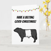 Carte Bonne fête de Noël Vache Belted Galloway Ceinture (Fleur jaune)