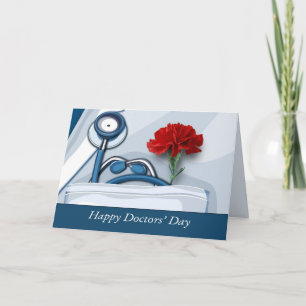 Carte Bonne fête des médecins. Carnation rouge personnal