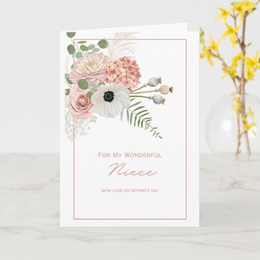 Carte Bonne Fête Des Mères À Ma Nièce Pastel Fleur Rusti (Fleur jaune)