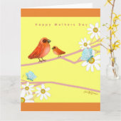 Carte Bonne fête des mères avec les oiseaux (Fleur jaune)