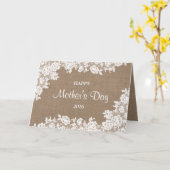 Carte Bonne fête des mères | Burlap rustique et dentelle (Fleur jaune)