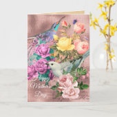 Carte Bonne fête des mères Chanson Oiseaux, Roses et pap (Fleur jaune)
