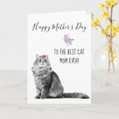 Carte Bonne fête des mères du chat Best Cat Maman (Fleur jaune)
