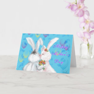 Carte Bonne Fête des Mères Famille Lapin Amour