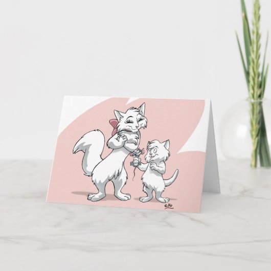Carte Bonne fête des mères ! ! Maman chat et chaton (Devant)